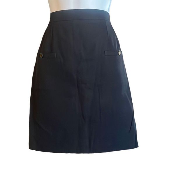 CHANEL Dresses & Skirts - Chanel Womens EU40 Vintage 1996 Spring Black Cotton Button Pencil Mini Skirt